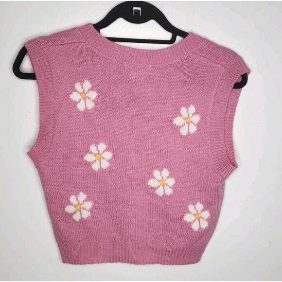 Just Polly NY pink daisy floral sweater vest 100% Acrylic Pastel Academia Preppy - Picture 4 of 5
